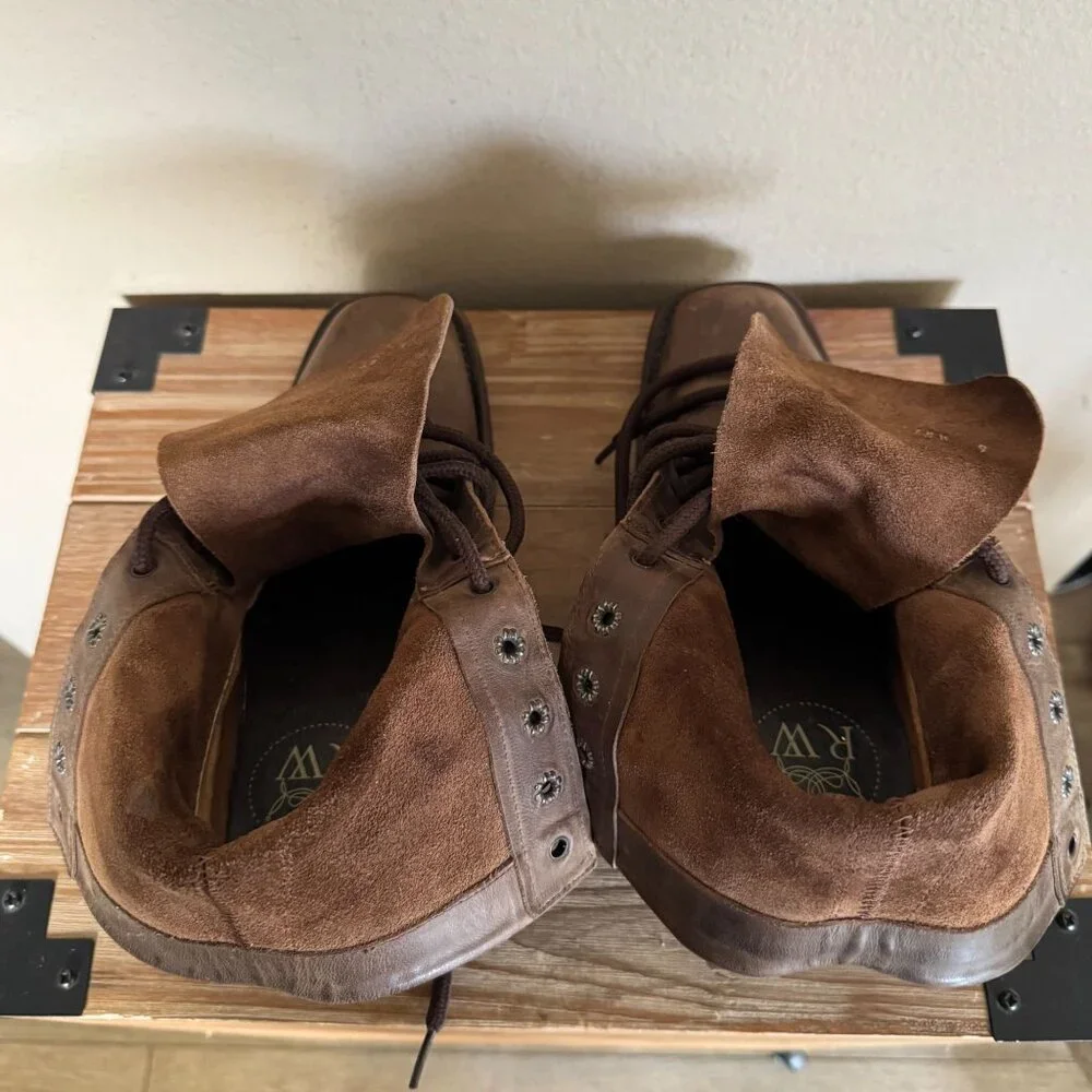 Raywelt Brown Leather Square Toe Fringe Roper Lace Up Ankle Boot Size  7.5 - Picture 11 of 17